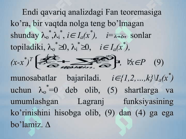 Chiziqli bo‘lmagan programmalashtirishning umumiy masalasi 8
