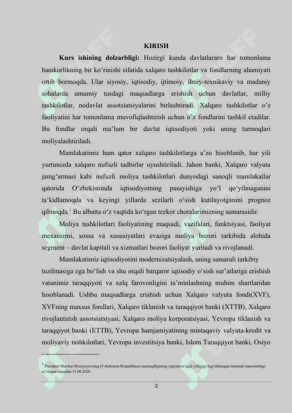 Xalqaro moliya tashkilotlari va ularning xalqaro moliya munosabatlardagi o‘rni. 2