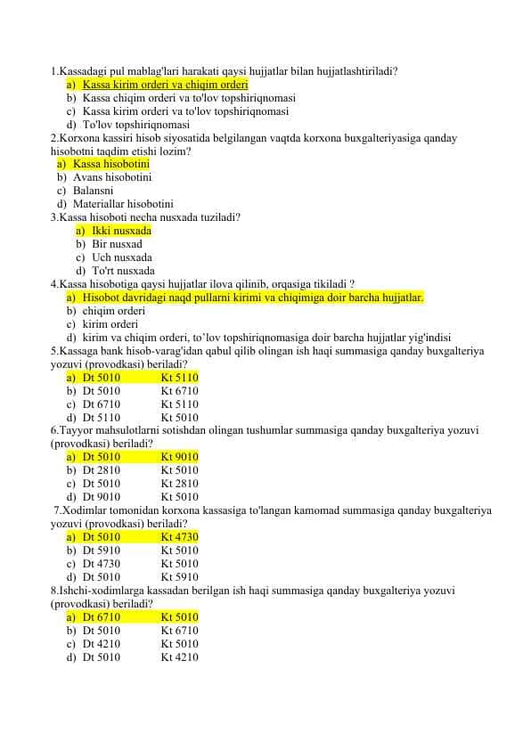 moliyaviy hisob test