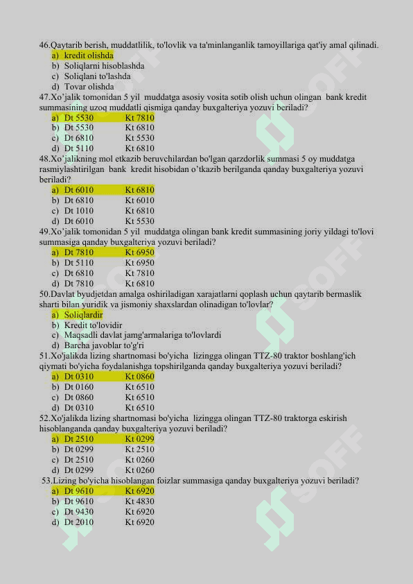 moliyaviy hisob test 7