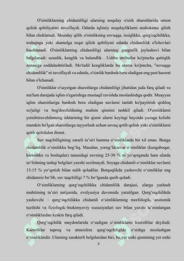 Mavzu: O’simliklarning qurg’oqchilikka chidamliligi 3