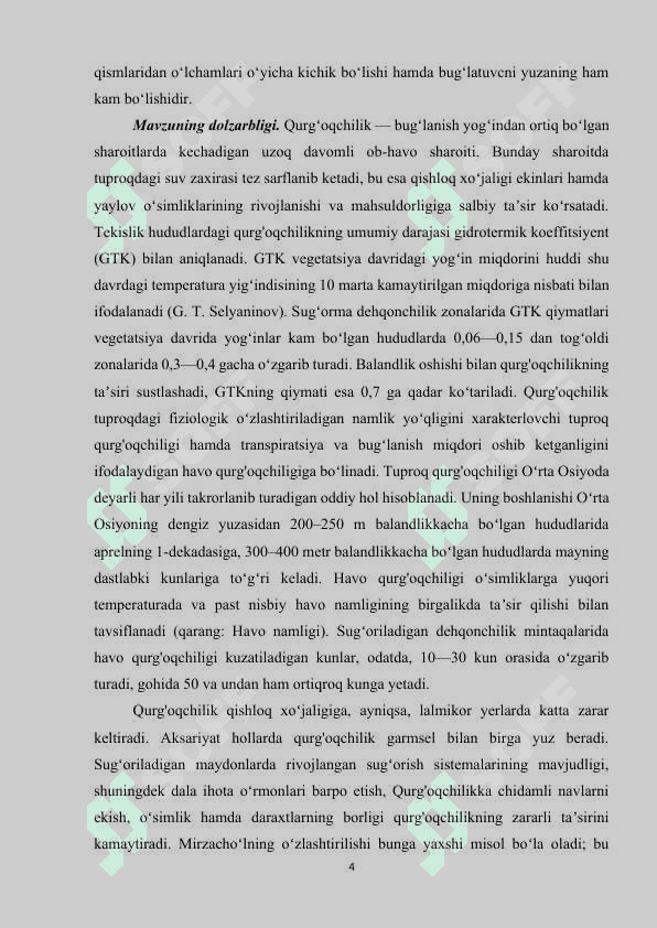 Mavzu: O’simliklarning qurg’oqchilikka chidamliligi 4