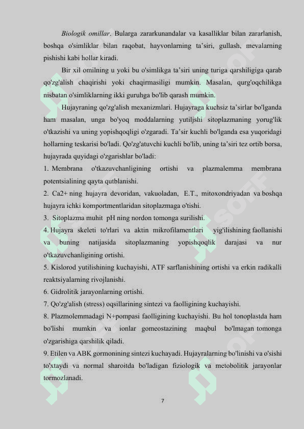 Mavzu: O’simliklarning qurg’oqchilikka chidamliligi 7