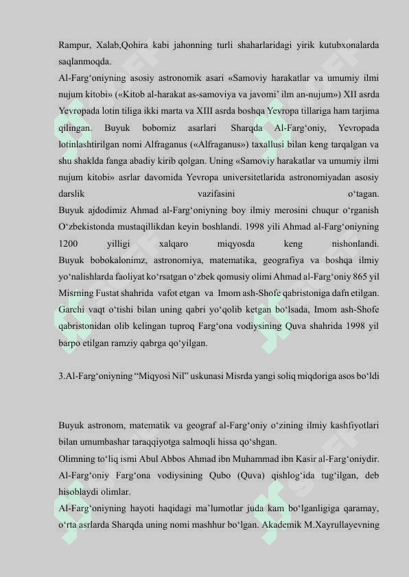 Ahmad  al  –  Farg’oniy  O’rta  Osiyolik  mashhur  mutafakkir 8