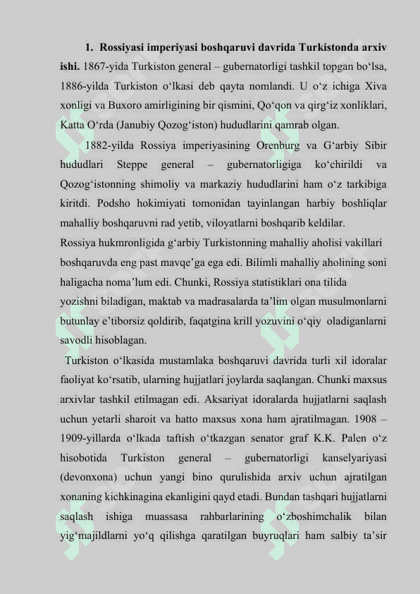 TURKISTON GENERAL GUBERNATORLIGI KONSELYARIYASI MATERIALLARI 2