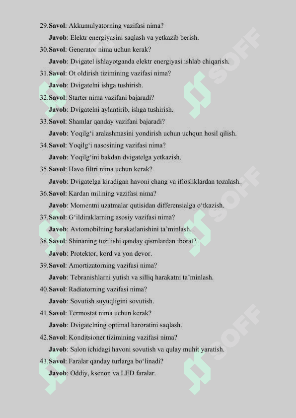 AVTOMOBIL TUZILISHI KASBIY AMALIYIMTIXON SAVOLLARI 4