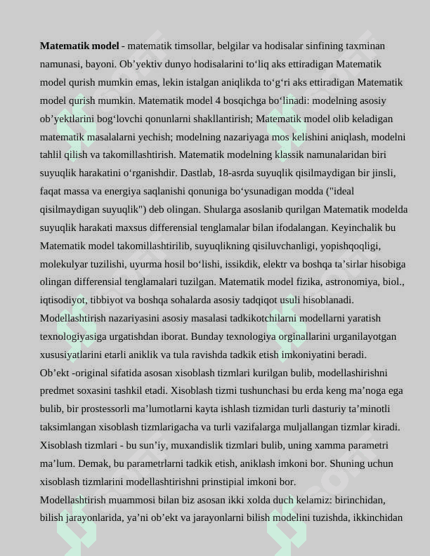 Matematik modellashtirishning asosiy bosqichlari 2