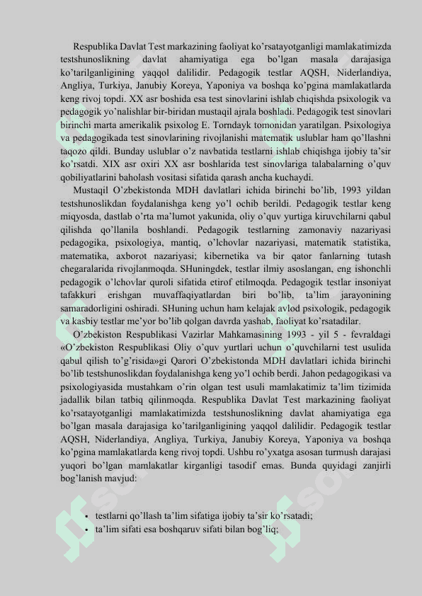 TEST ASOSAN O'QUVCHILAR BILIMINI NAZORAT  QILISH 2