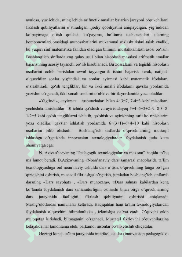 O'nlik va yuzlik mavzusida masalalar bajarishning metodik texnologiyasi 5