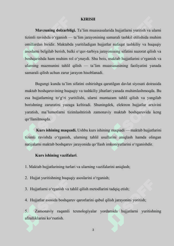 MAKTAB XUJJATTLARINI O‘RGANISH VA TAHLIL QILISH. 3