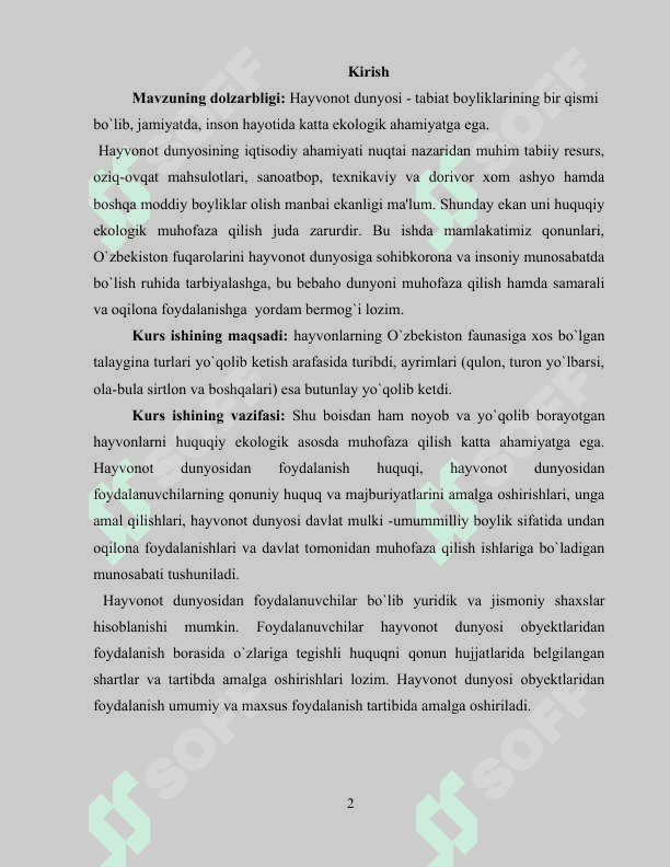 NOYOB VA YO'QOLIB BORAYOTGAN HAYVONLARNI HIMOYA QILISHGA DOIR DASTUR 2