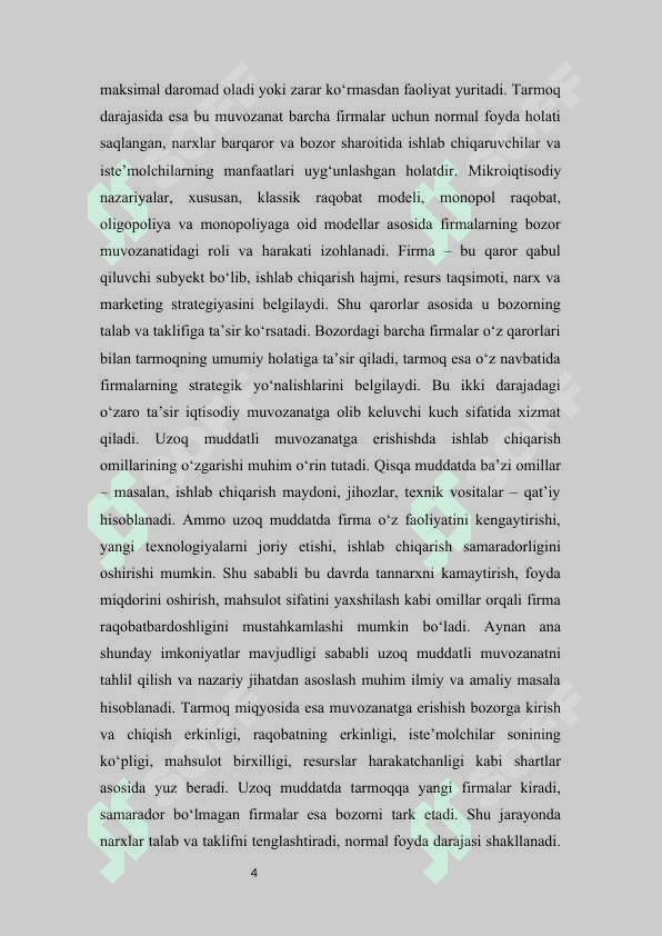Firma va tarmoqning uzoq muddatli davrdagi muvozanati mustaqil ish 4