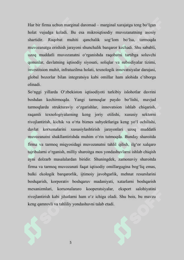 Firma va tarmoqning uzoq muddatli davrdagi muvozanati mustaqil ish 5