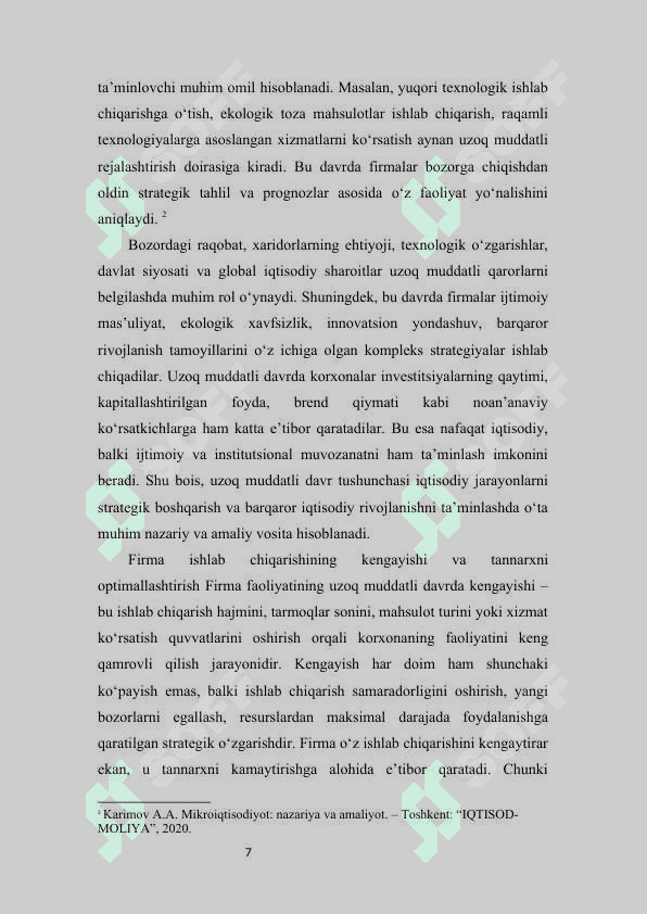 Firma va tarmoqning uzoq muddatli davrdagi muvozanati mustaqil ish 7