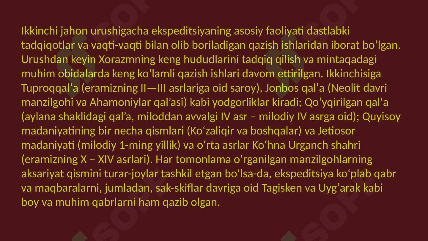 Xorazm arxeologik- etnografik kompleks ekspeditsiyasining ilmiy tadqiqotlari natijalari(S.P. Tolstov, A.V.Vinogradov ilmiy izlanishlari). 5