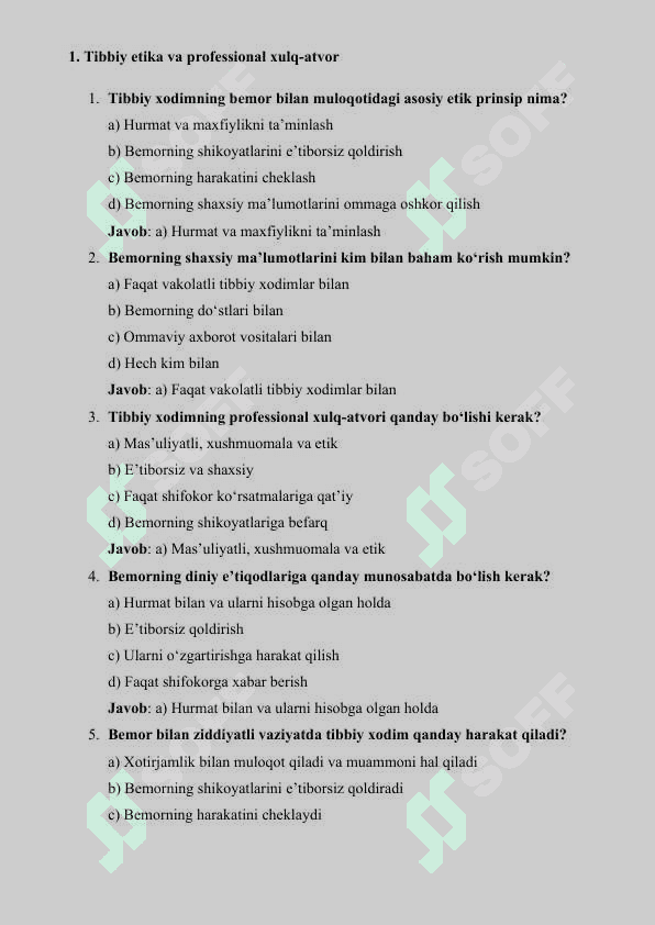 TIBBIYOT KASBIGA KIRISH FANIDAN 100 TA TEST 2