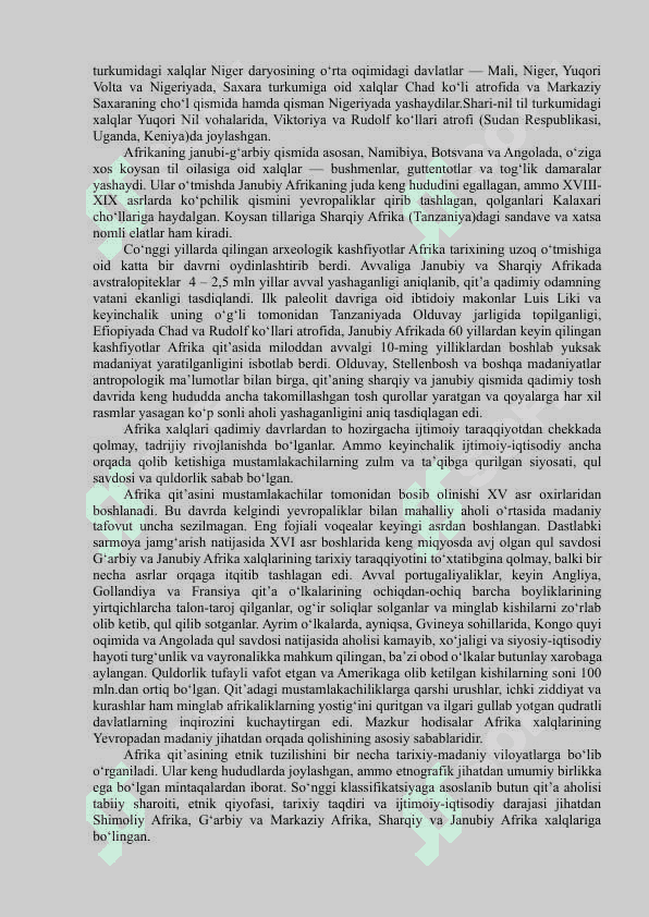 QORA AFRIKA XO‘JALIGI VA MADANIYATLARI 2