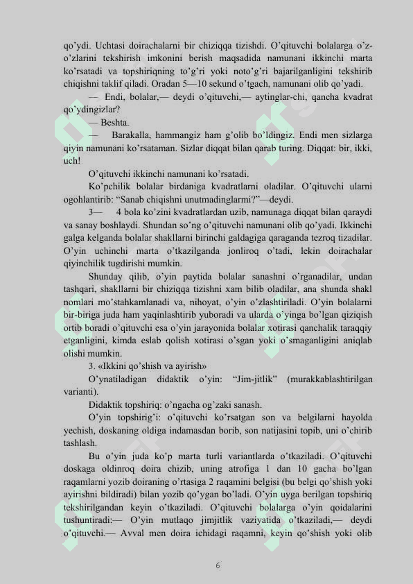 Matematika darslarida o’yin vositalarida o’quvchi ijodiy faoliyatini rivojlantirish 6