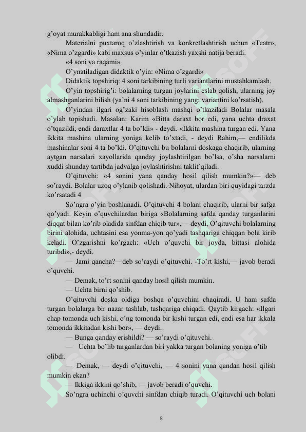 Matematika darslarida o’yin vositalarida o’quvchi ijodiy faoliyatini rivojlantirish 8