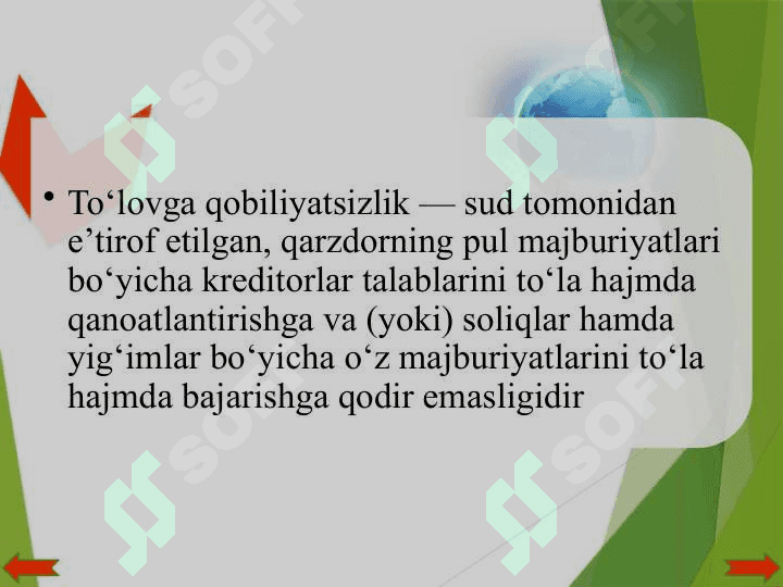 IQTISODIY FAOLIYAT SUBYEKTLARNING TO’LOVGA QOBILIYATSIZLIGI 4
