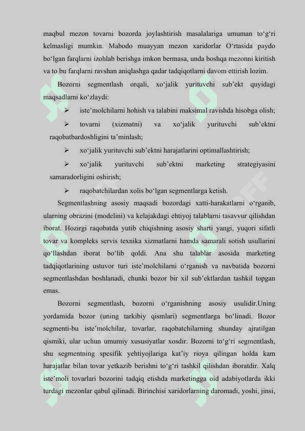 bozor segmentatsiyasi va xaridorlar turlari 3