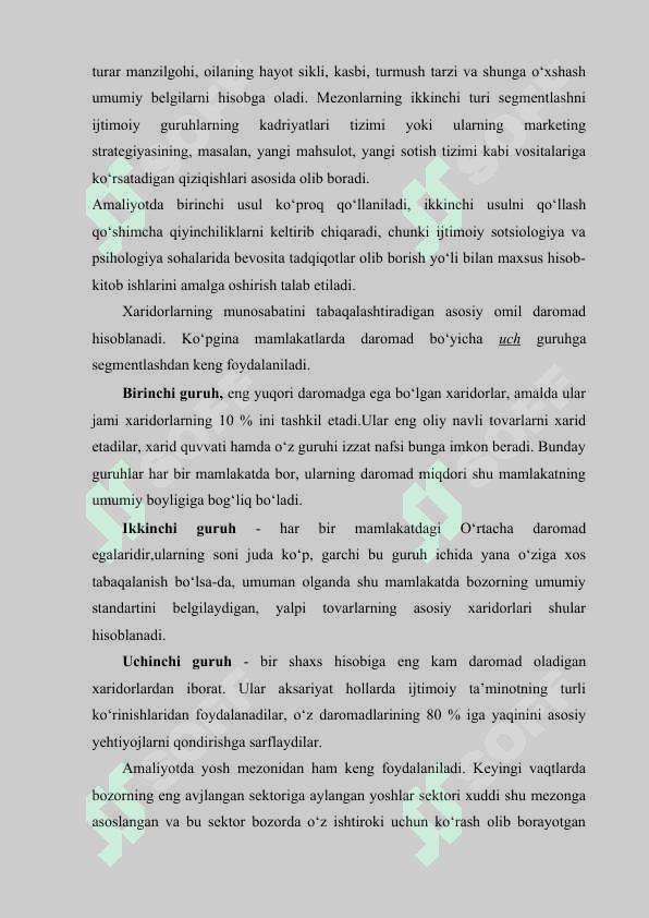 bozor segmentatsiyasi va xaridorlar turlari 4