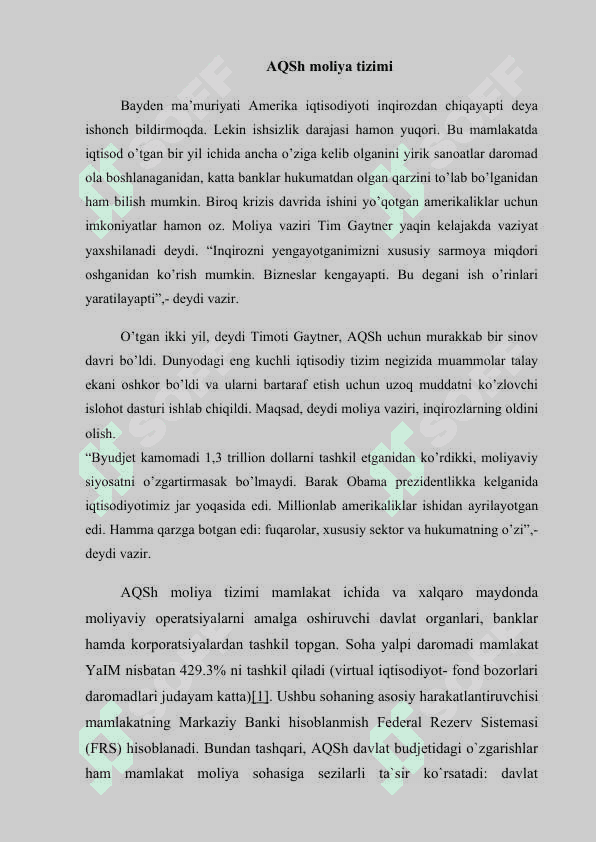 Amerika Qo’shma Shtatlari moliya tizimi 2