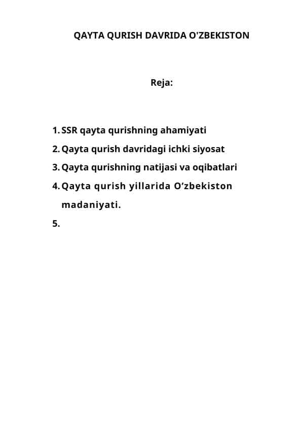 QAYTA QURISH DAVRIDA O'ZBEKISTON 1