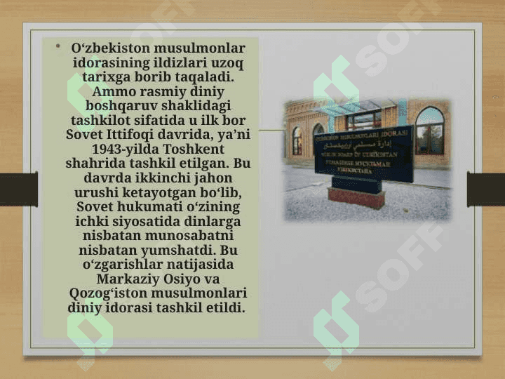 O‘zbekiston musulmonlar  idorasining tashkil etilish tarixi va ahamiyati. 3