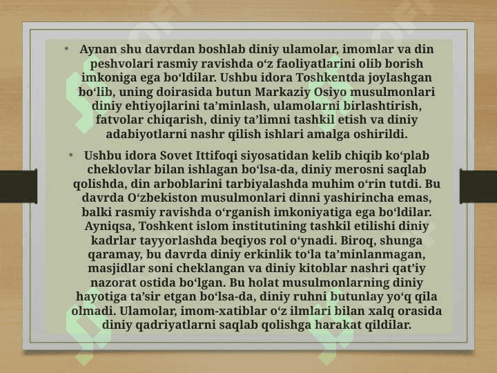 O‘zbekiston musulmonlar  idorasining tashkil etilish tarixi va ahamiyati. 4