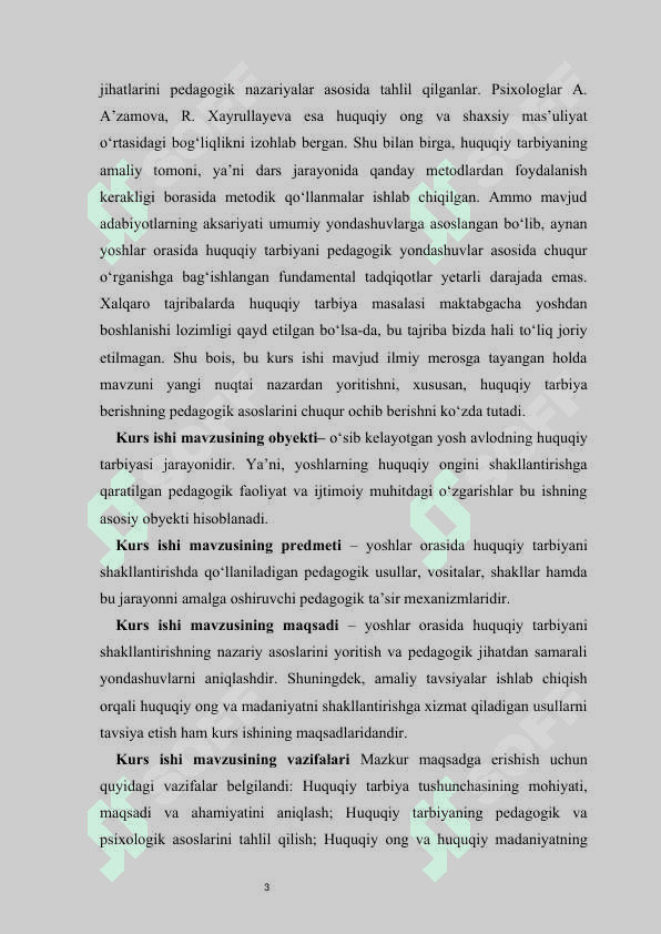 Yoshlar orasida huquqiy tarbiyani shakllantirishning pedagogik asoslari kurs ishi 3