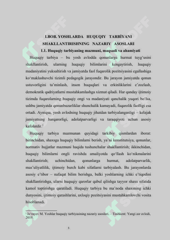 Yoshlar orasida huquqiy tarbiyani shakllantirishning pedagogik asoslari kurs ishi 5