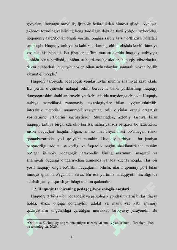 Yoshlar orasida huquqiy tarbiyani shakllantirishning pedagogik asoslari kurs ishi 7