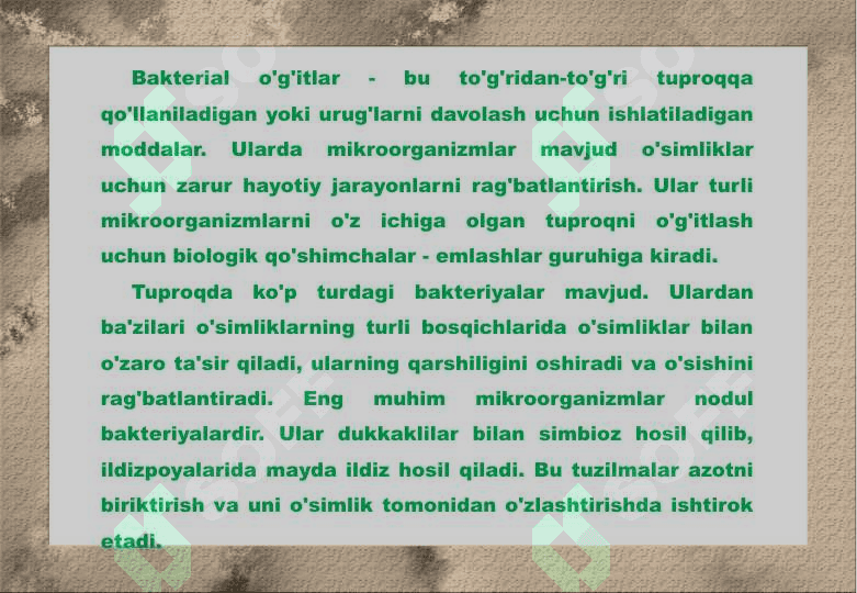 BAKTERIOLOGIK O'G'ITLAR VA ULARNING QO'LLANILISHI 5