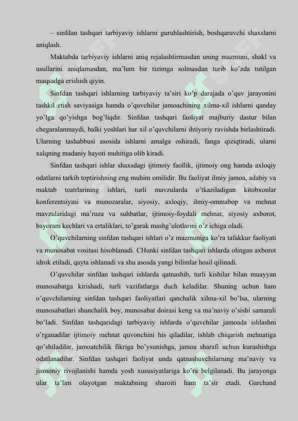SINFDAN TASHQARI TARBIYAVIY ISHLARNING MAZMUNI, SHAKLI VA METODLARI 7