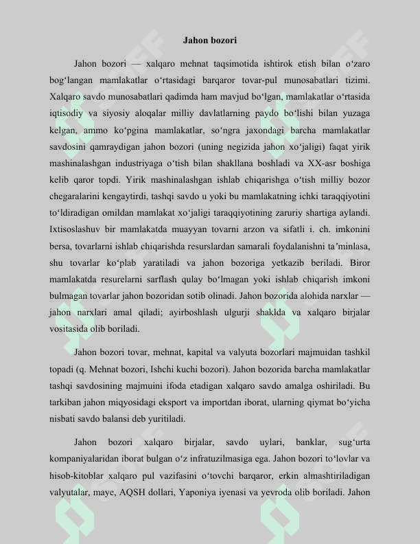 O’zbekiston  respublikasining jahon iqtisodiyotiga integratsiylashuvida tashqi savdoning tutgan o’rni 4