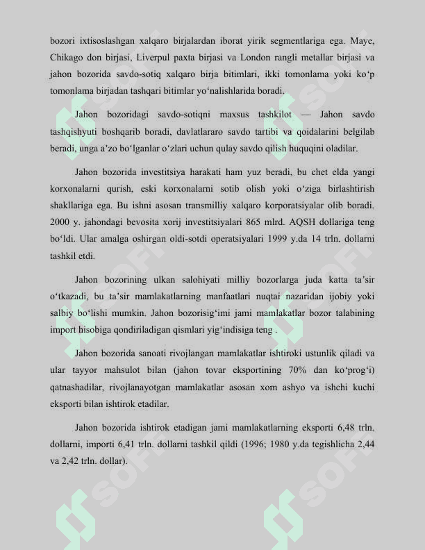 O’zbekiston  respublikasining jahon iqtisodiyotiga integratsiylashuvida tashqi savdoning tutgan o’rni 5