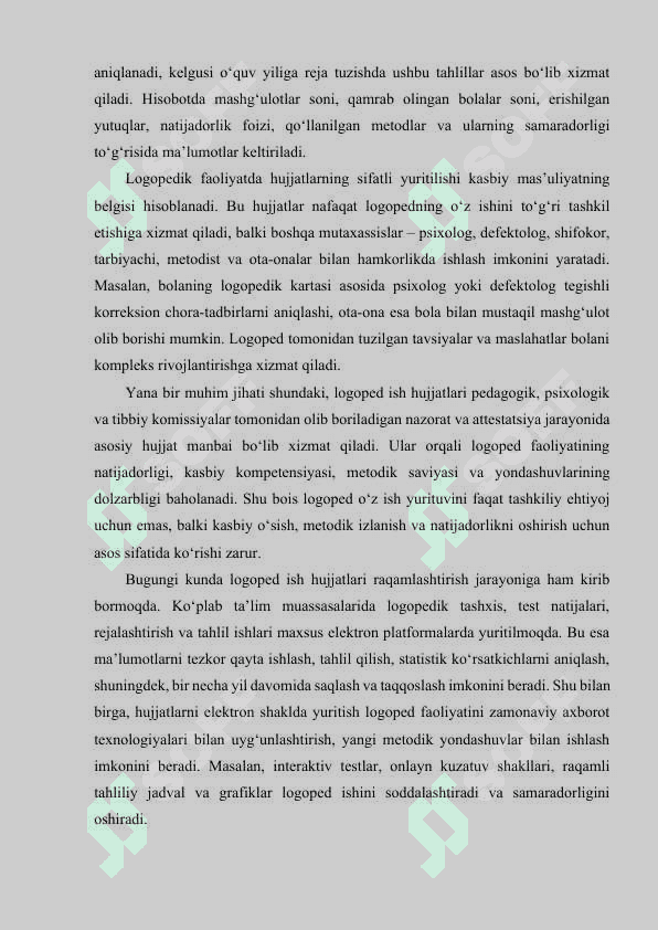 TA’LIM MUASSASALARIDA YURITILADIGAN LOGOPEDNING ISH HUJJATLARINI O‘RGANISH VA NA’MUNALARINI TAYYORLASH 4