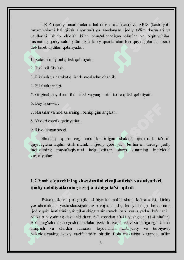 O’QUVCHILARDA XOTIRA, NUTQ, FIKRLASH QOBILIYATINI SHAKLLANTIRISH 8