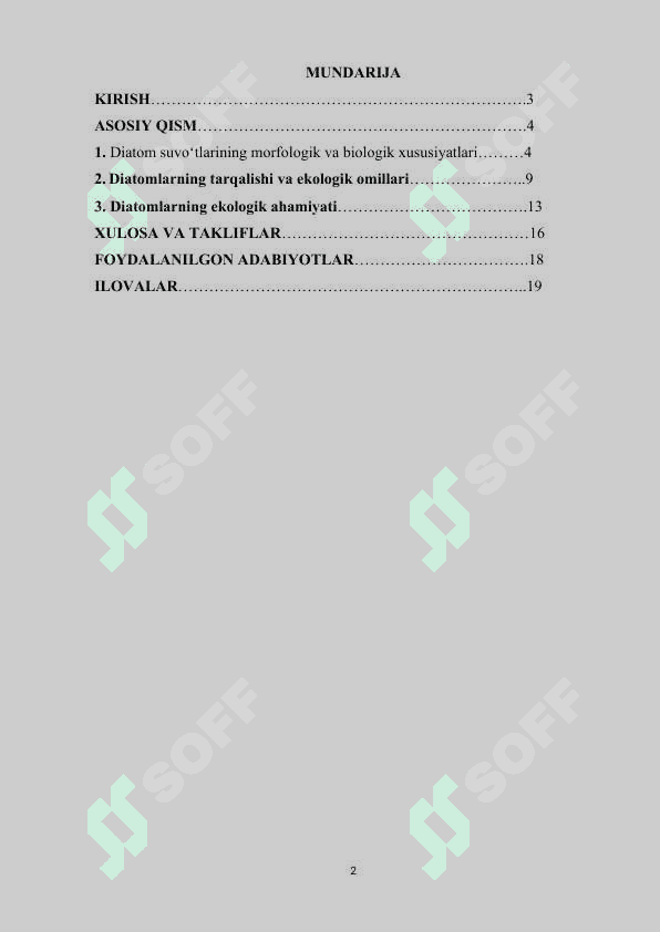 Diatom suvoʻtlarining tarqalishi va ahamiyati 2