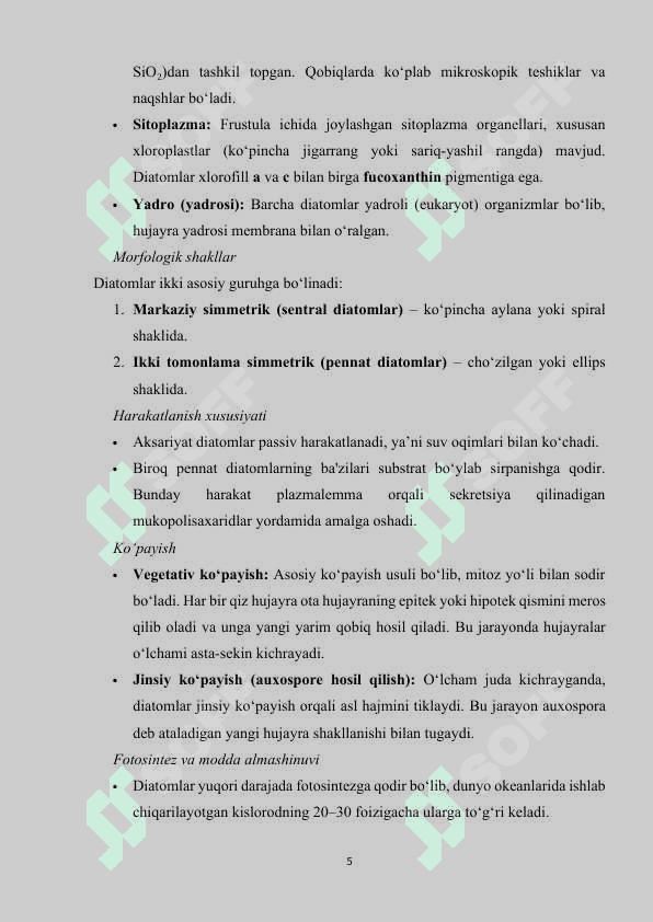 Diatom suvoʻtlarining tarqalishi va ahamiyati 5