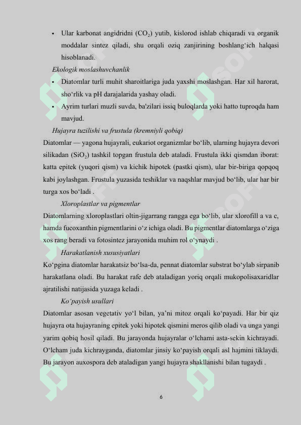Diatom suvoʻtlarining tarqalishi va ahamiyati 6