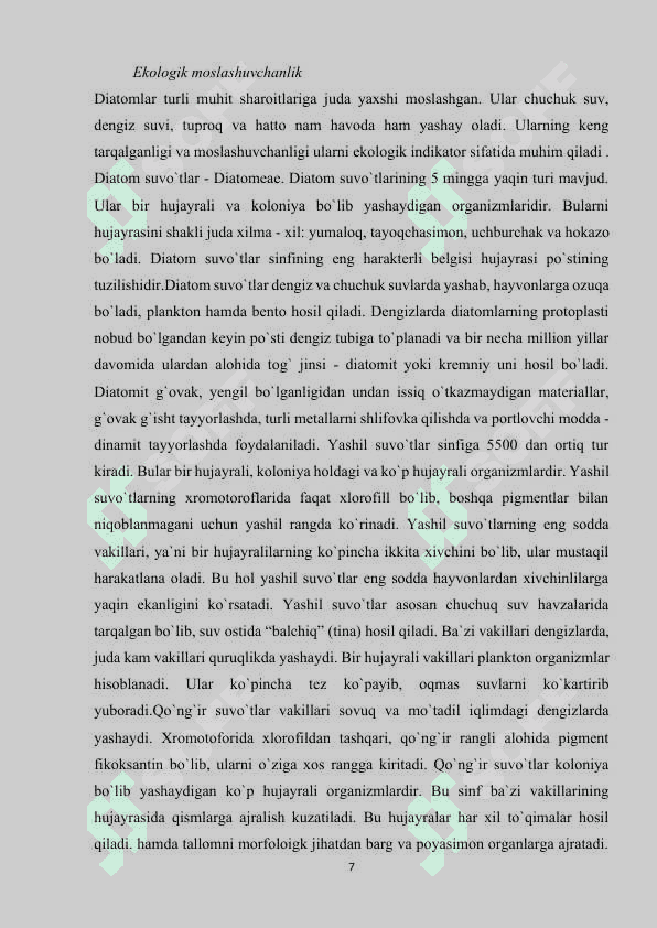 Diatom suvoʻtlarining tarqalishi va ahamiyati 7