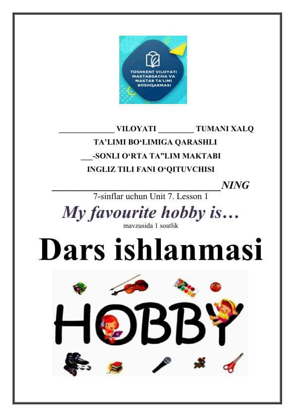 7-sinflar uchun  ingliz tili fanidan dars ishlanma