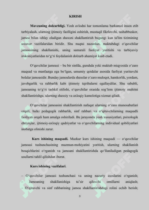 O’QUVCHILAR JAMOASINI SHAKLLANTIRISHNING MOHIYATI VA TASHKILIY ASOSLARI. 3