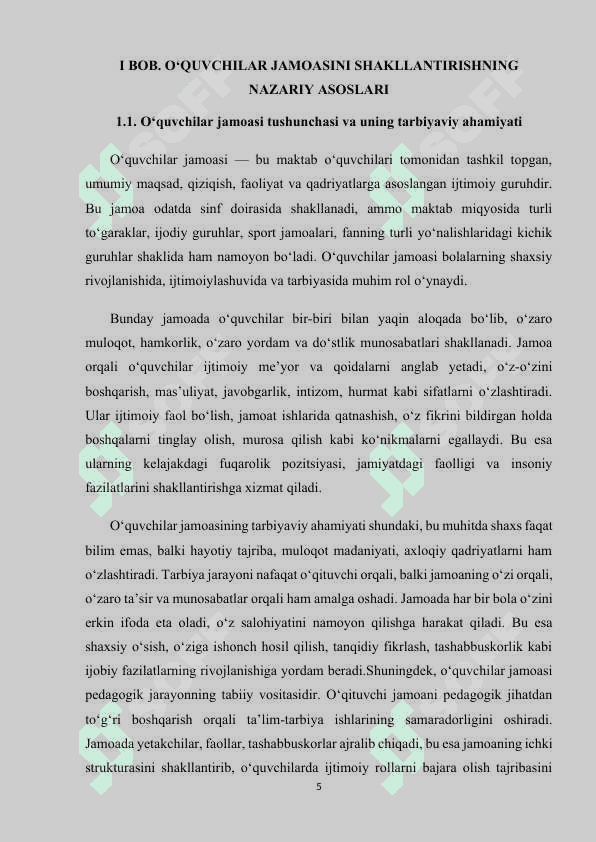 O’QUVCHILAR JAMOASINI SHAKLLANTIRISHNING MOHIYATI VA TASHKILIY ASOSLARI. 5
