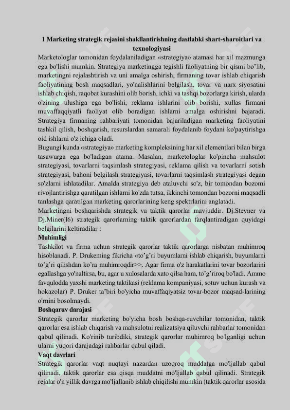 Marketings strategik va taktik rejalashtirish va ularni amalga oshirish usullari, yo‘l-yo‘riqlari 2