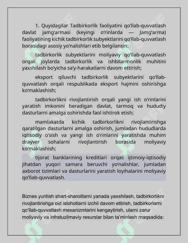 : O‘zbekistonda tadbirkorlik faoliyatini qo‘llab-quvvatlash va rivojlantirishning asosiy yo‘nalishlari 4