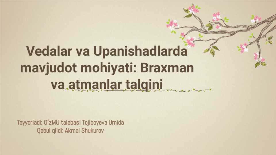 Vedalar va upanishadlarda mavjudot mohiyati: Braxmanlar va atmanlar tasnifi