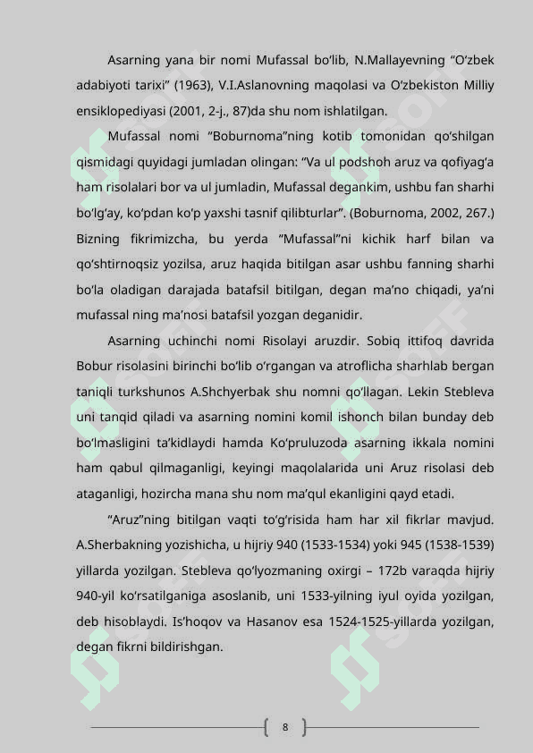 Boburning Risolai Aruz asarini o'rganish 8